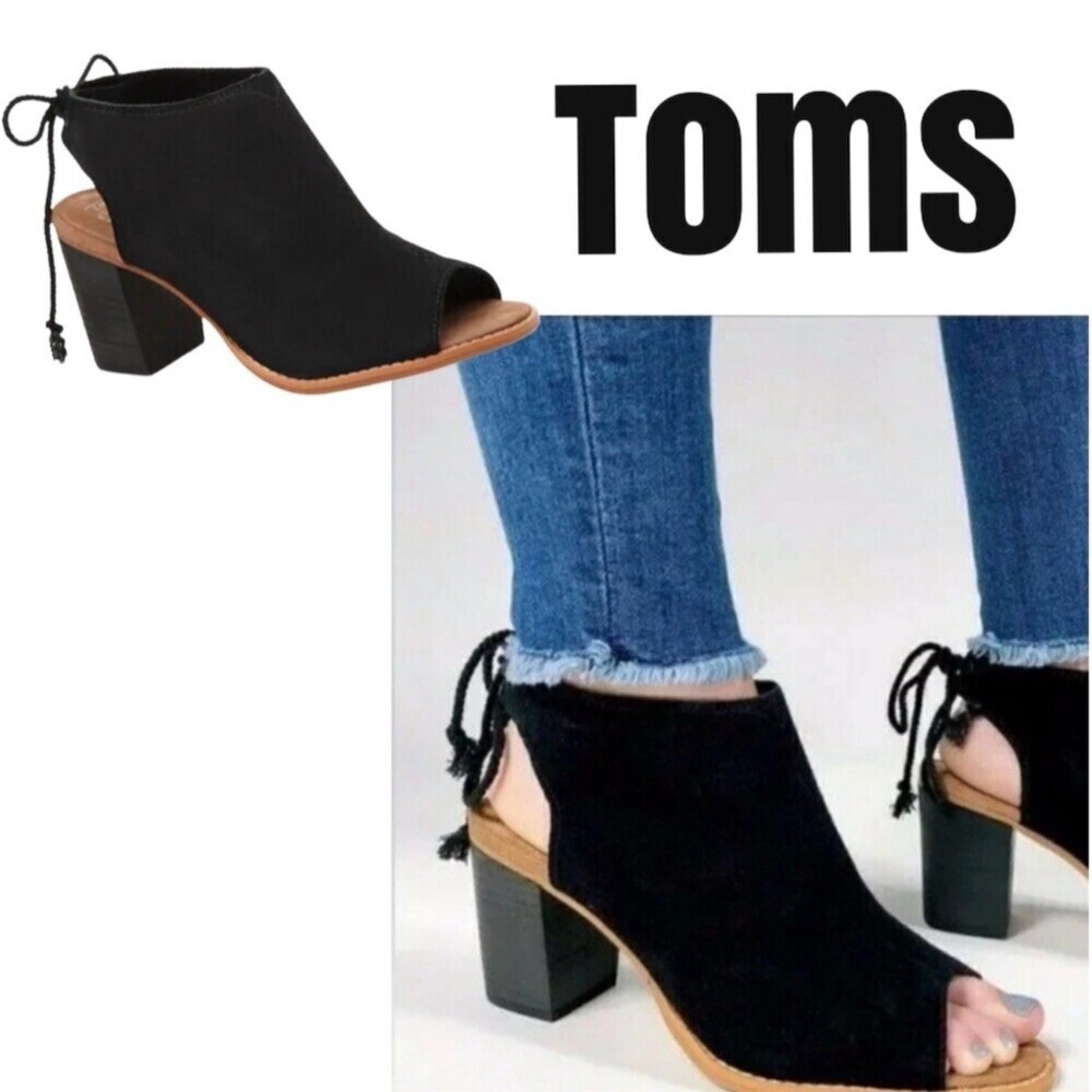 TOMS Womens Black Suede Peep Toe Bootie Sandal Size 9